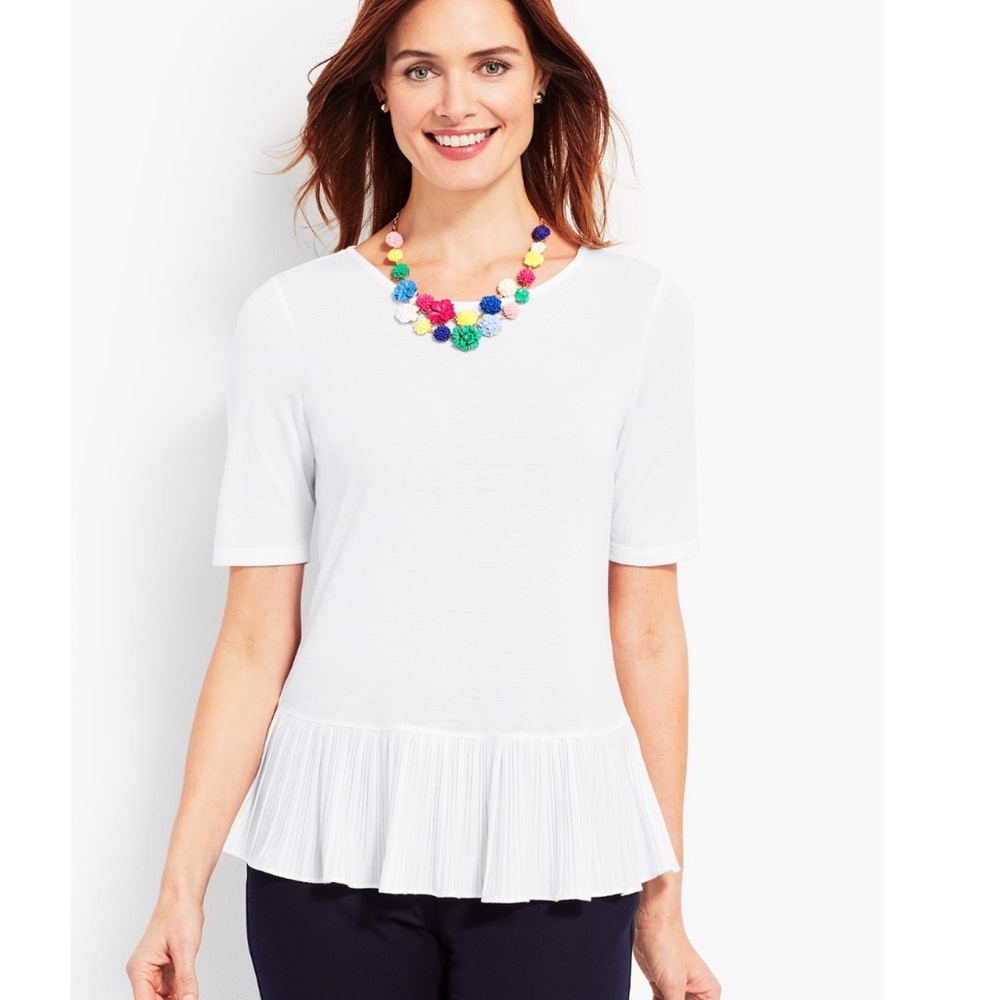 🌻 Talbots White Short Sleeve Pleated Hem Top Petite XL